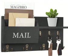 1pc Wall Mail & Key Organizer – Double Hooks w/ Shelf for Entryway - NEW
