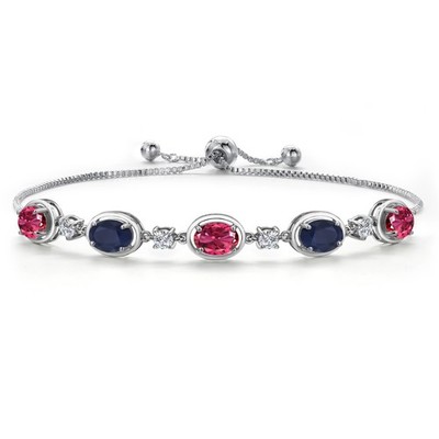 925 Sterling Silver Pink Tourmaline and Sapphire and Lab Grown Diamond Bracelet