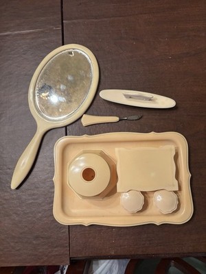vintage French Ivory celluloid vanity dresser set