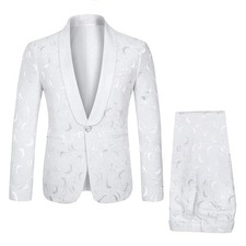 YFFUSHI Men's 2 Piece Jacquard Suits Tuxedo 1 Button Shawl Collar Party Dinne...