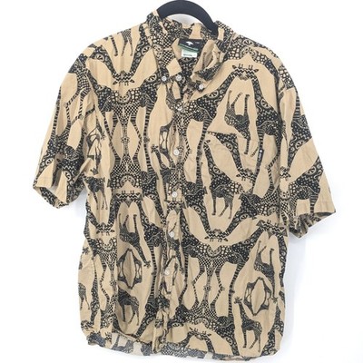 LRG Lifted Research Group Shirt Mens Large Tan Giraffe Short Sleeve Button Up