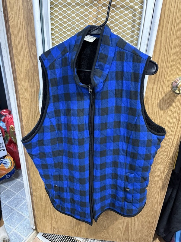 Blair Women’s Plus 3XL Blue/Black Plaid Full Zip Sleeveless Vest Pockets