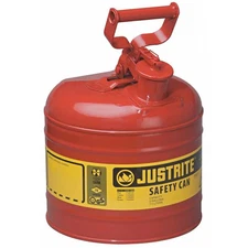 Justrite 7120100 Type I Safety Can, Galvanized Steel, 2 gal, Red, Self