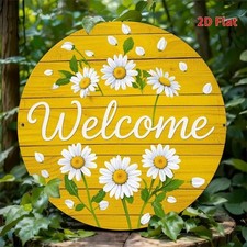 Round Iron Metal Sign- Spring Daisy Wreath Welcome Wall Art,Rustic Home Decor