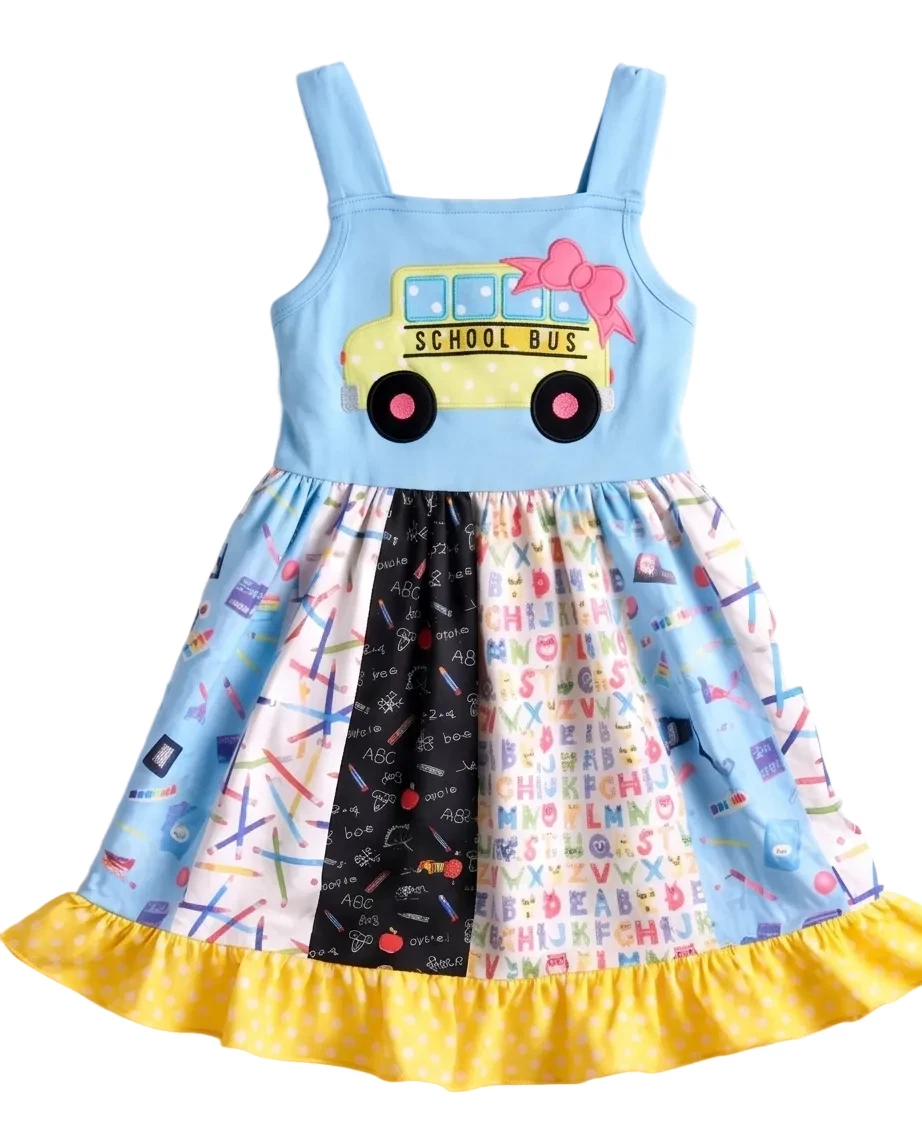 Adorable School Bus Sleeveless Summer Dress for Kids