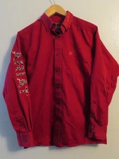 Ariat Men's Boot Barn Exclusive Team Logo Twill Fitted Long Sleeve Western Sz S