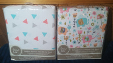 2 Trend Lab Cotton Flannel Crib Fitted Sheet Cotton Elephants / Triangle Lot New