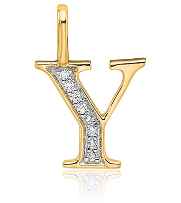 14K massiver Gelbgold Diamant Akzent kleiner Buchstabe Y Initiale Anhänger Halskette