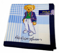 Polo Ralph Lauren Bear Plaid Handkerchief Scarf Cotton Hankie Neck Ribbon 49cm