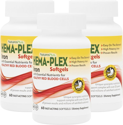 Hema-Plex Iron - 60 Fast-Acting Softgels - 3 Pack - 85 Mg Iron + Vitamin C & Bio