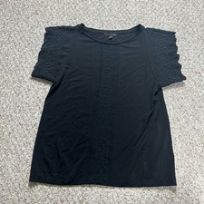 Banana Republic Scallop Sleeve Lace Detail Black Short Sleeve Blouse Womens XS