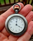 RARE Vintage Antique Waltham Wind Up Coin Silver Pocket Watch 1.5" Fancy Case NR