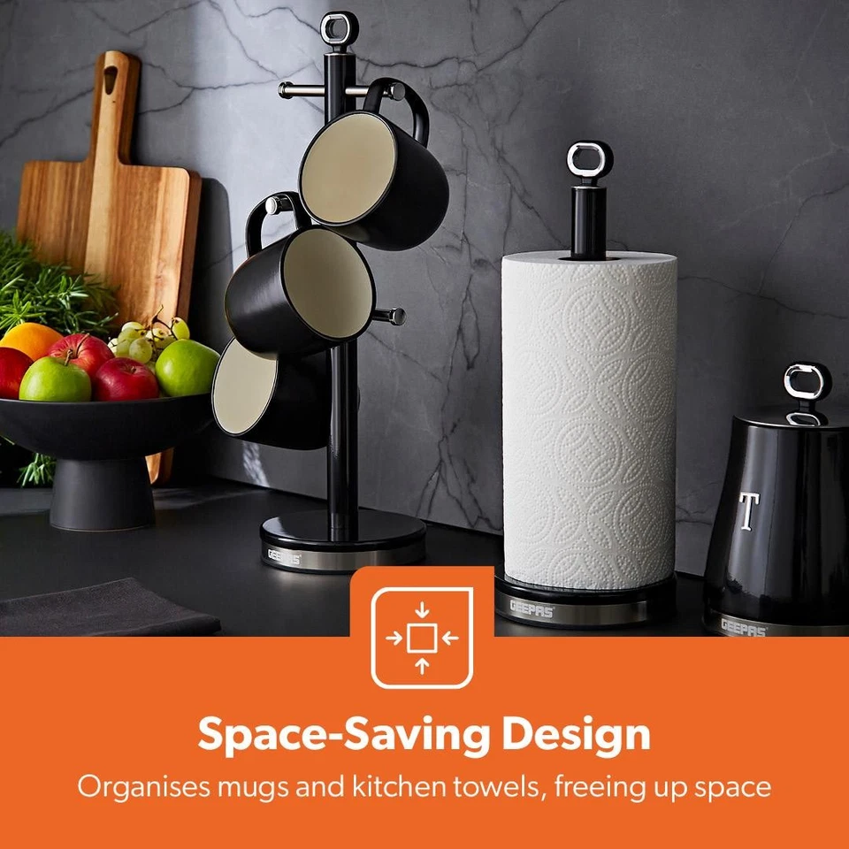 GEEPAS Mug Tree & Towel Pole Set Kitchen Counter Storage Space Saver Retrovive - Image 3 of 4