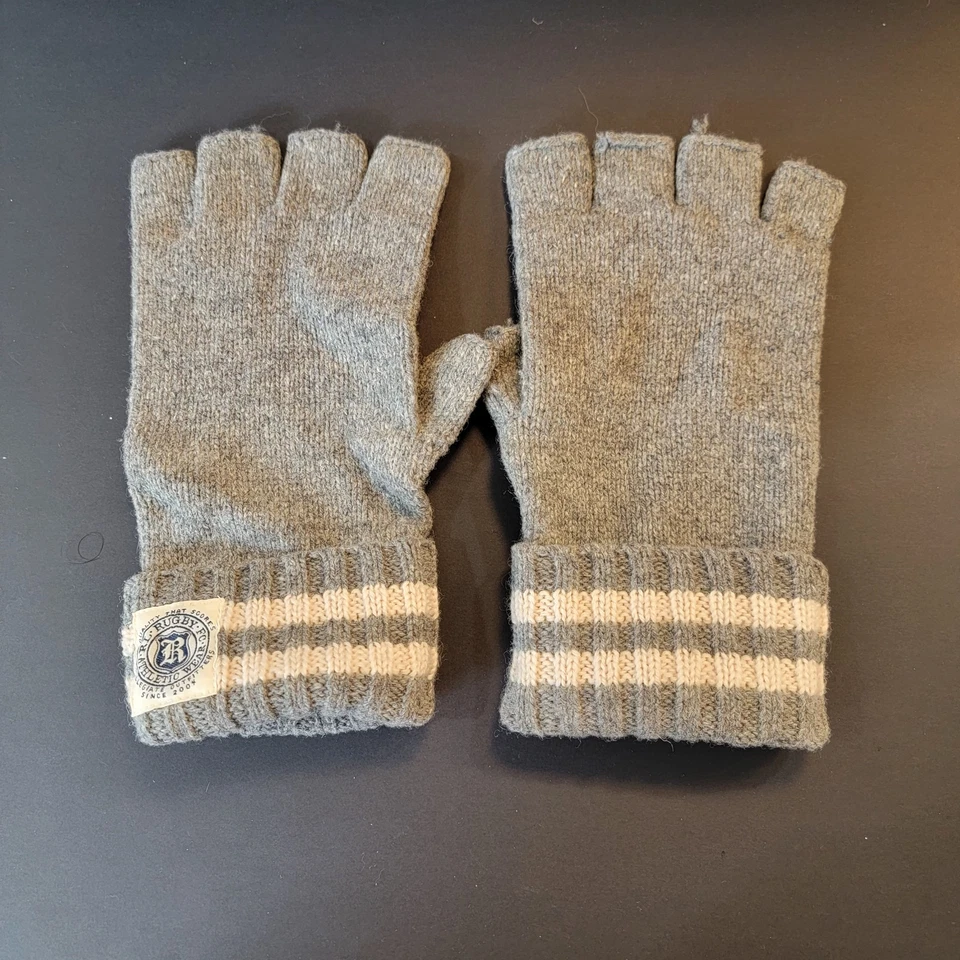 Guantes sin dedos vintage de rugby Ralph Lauren gris con rayas marfil 100 % lana Foto 2 de 4
