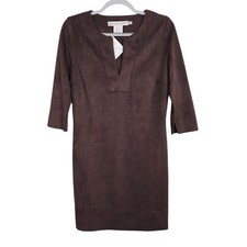 NWT GRETCHEN SCOTT Faux Suede Tunic Dress CHOCOLATE BROWN size XXS V-Neck Chic