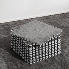 12 Pcs Plush Interlocking Carpet Tiles, Non-Toxic Shaggy Foam 12P, Gray