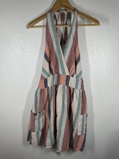 American Eagle Dress Womens Large Multicolor Stripe Halter Sundress Boho Pockets