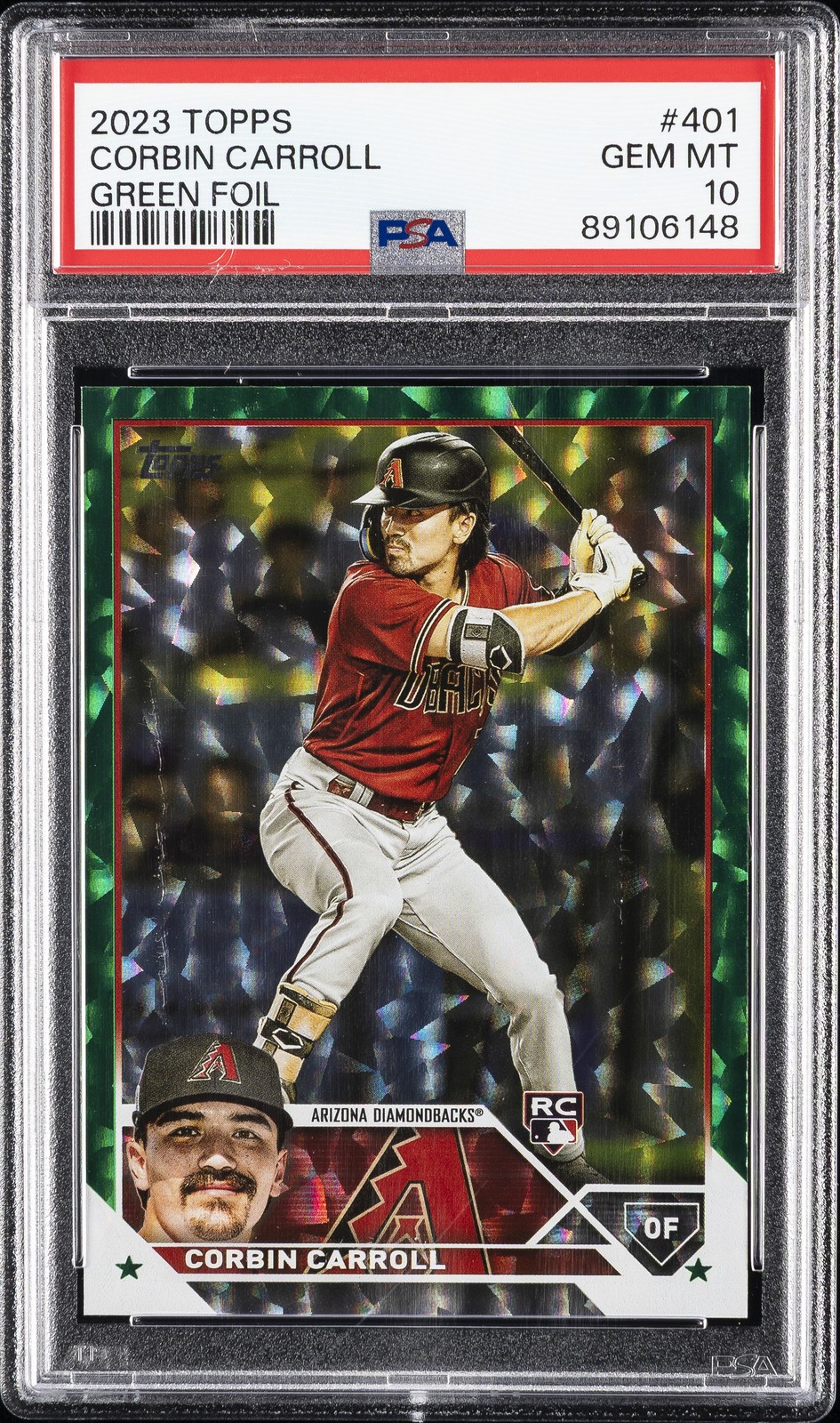 2023 TOPPS GREEN FOIL #401 CORBIN CARROLL ROOKIE RC 318/499 PSA 10