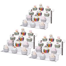 Acrylic Display Riser Shelf, 4 Tier Clear Stand for Collectibles, 3 Pack