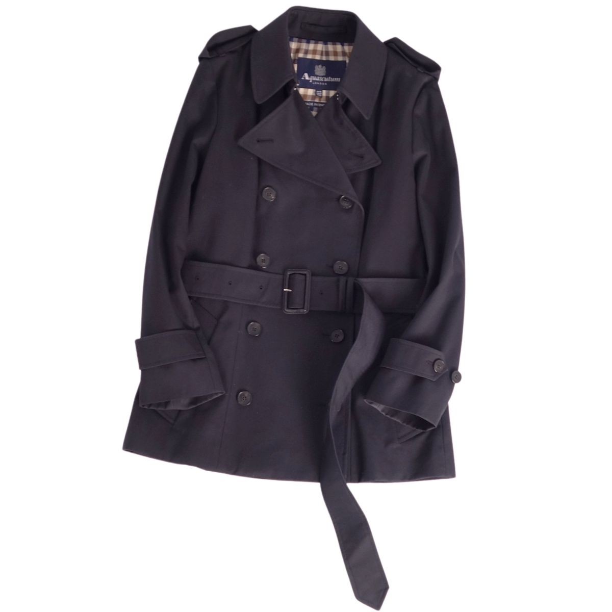 Aquascutum London Womens Black Cotton Trench Coat UK10 US6 Preowned Outerwear