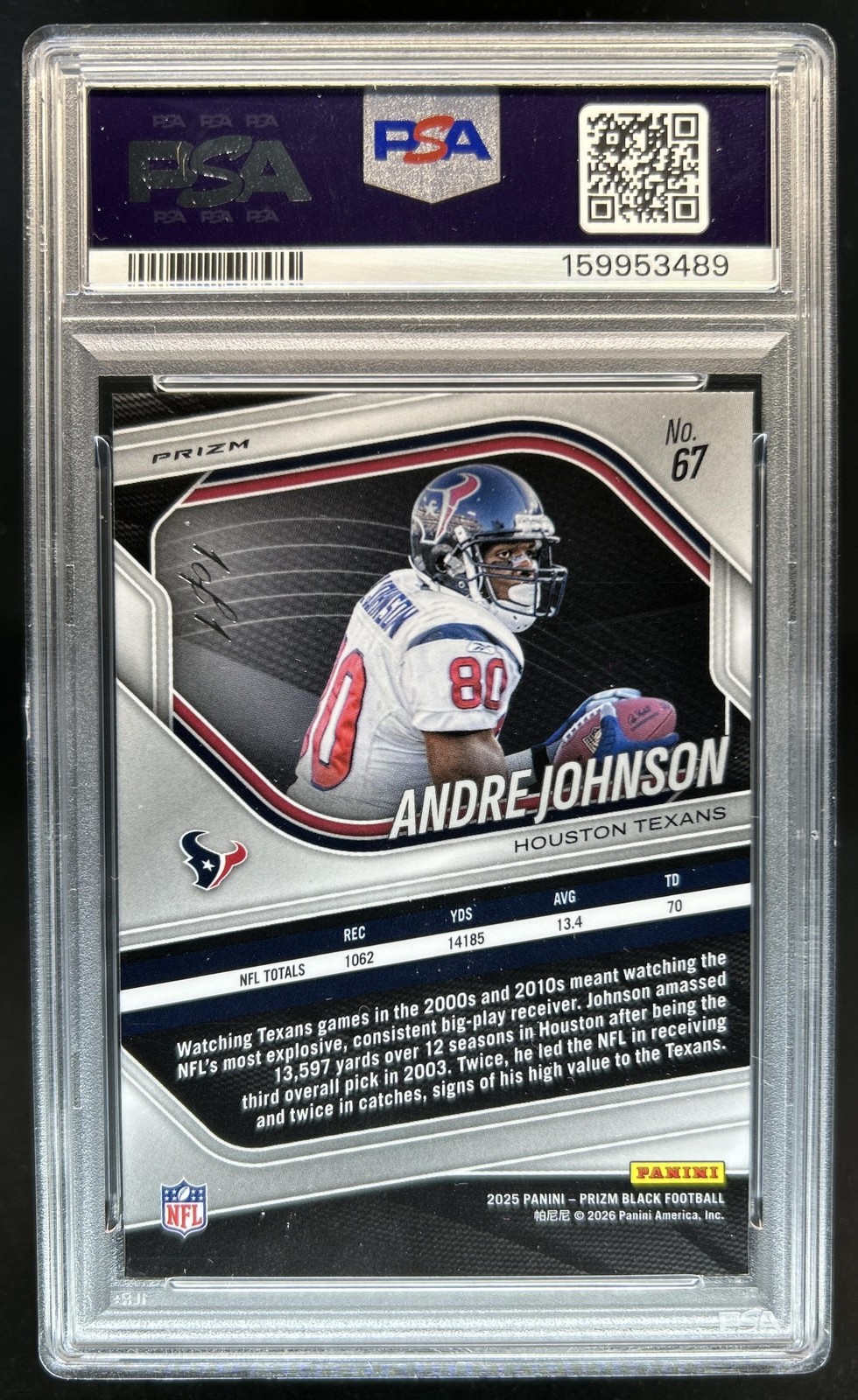 2025 Panini Prizm Black Andre Johnson #1/1 Texans PSA 9 view 2