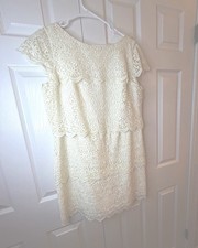 Eliza J Ivory Floral Lace Sheath Dress Size 14 Cap Sleeve Round Neck Zip