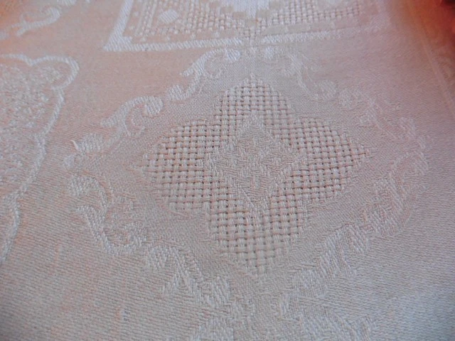 ANCIENNE NAPPE DAMASSE PUR LIN BEIGE OURLETS A RÉALISER 240X160 - Photo 3/4