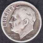 US 1947 Fine Roosevelt Silver Dime, Original Toning, KM 195
