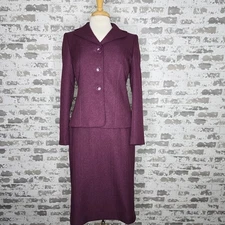 Le Suit 2 Piece Skirt Set Women 6 Burgundy Herringbone Career Business Work Wear