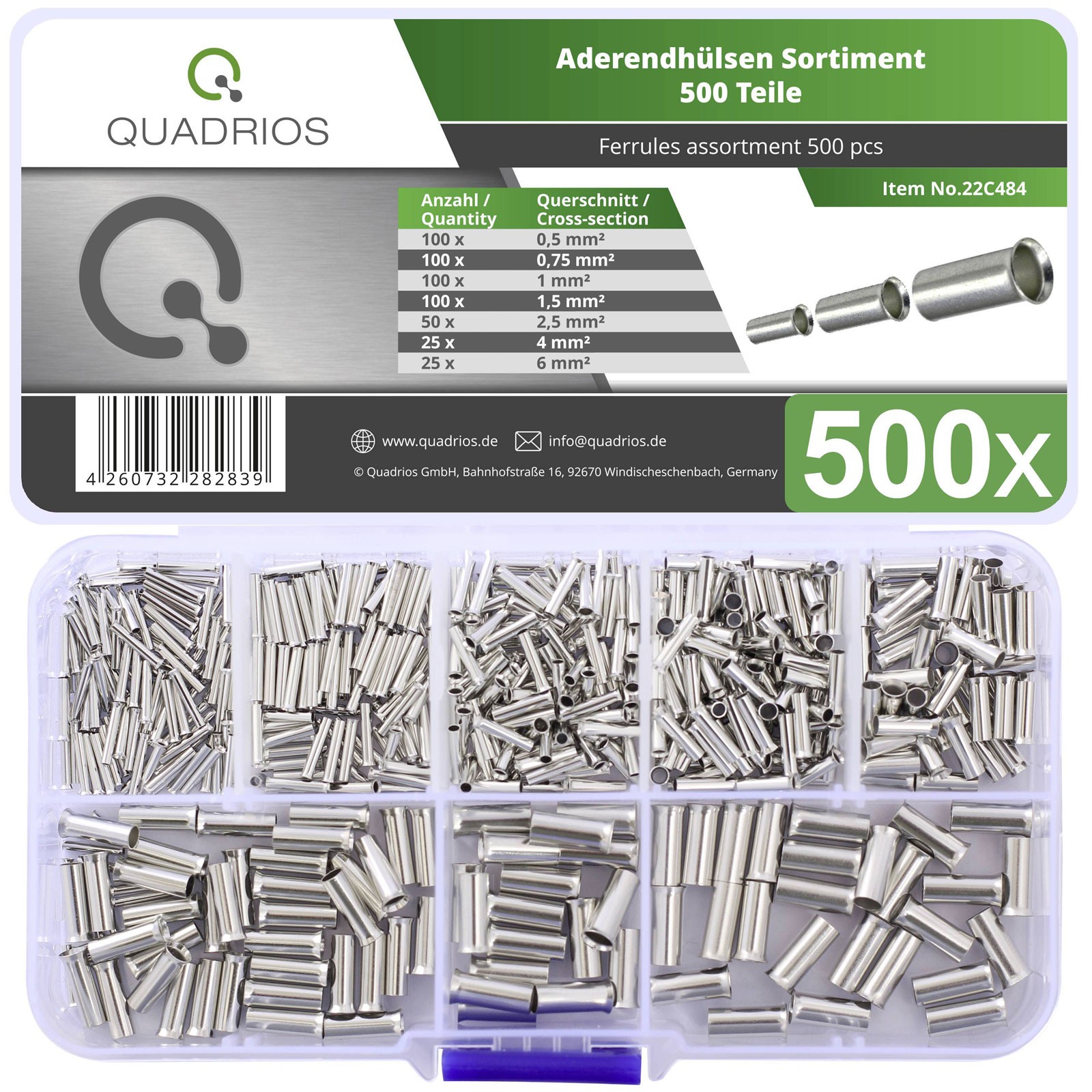 Quadrios Ferrule Set Uninsulated 500 pcs High-Purity Copper