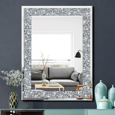 Crystal Crush Diamond Rectangle Silver Mirror for Wall Decoration 24X32Inch Wall