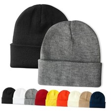 PFFY Unisex Beanie Hats for Men Women Knit One Size Black gray 2 Packs-Classic
