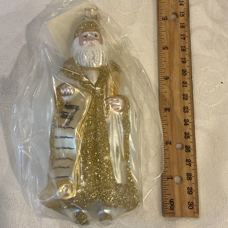 Patricia Breen 6” Santa making his list Henry Teddy gold ornament NWT Sealed