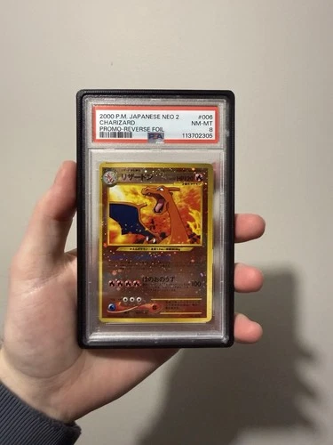 2000 Pokemon Japanese Neo 2 006 Charizard Promo Reverse Foil PSA 8 W Bumper