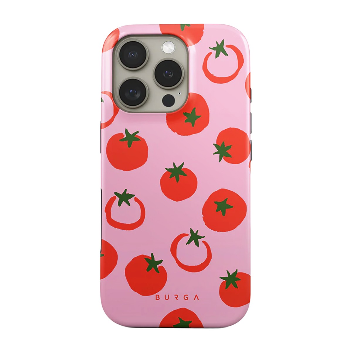 Coque iPhone 16 Pro Max Burga à motif tomates idéale pour vos photos en terrasse