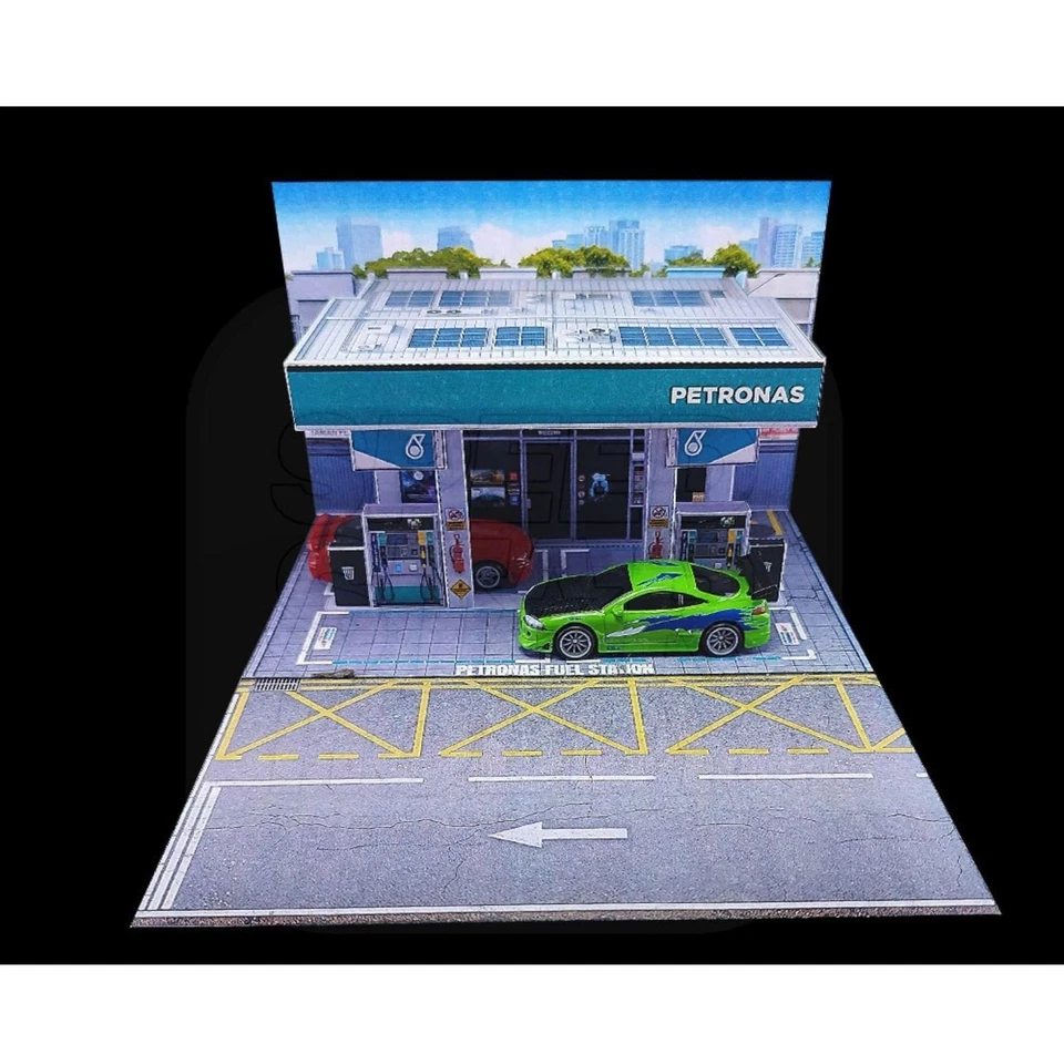 1:64 Scale Petronas Gas Station Diorama Garage Scene for Hot Wheels Matchbox Kit - Image 4 of 4