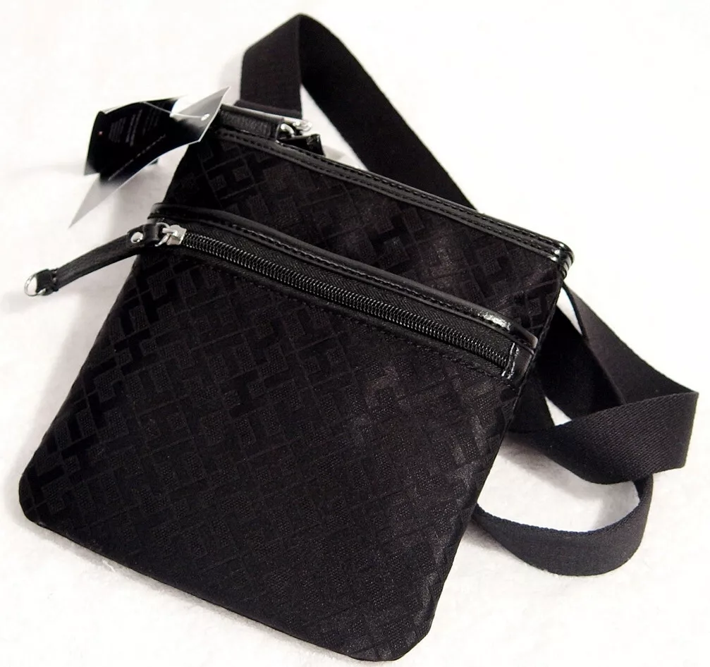 NEW Tommy Hilfiger Women s Black Logo Jacquard Small Handbag Crossbody Purse