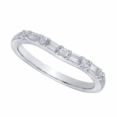 1/4 Ct.Baguette & Round Diamond Alternating Contour Wedding Band In 14K Gold