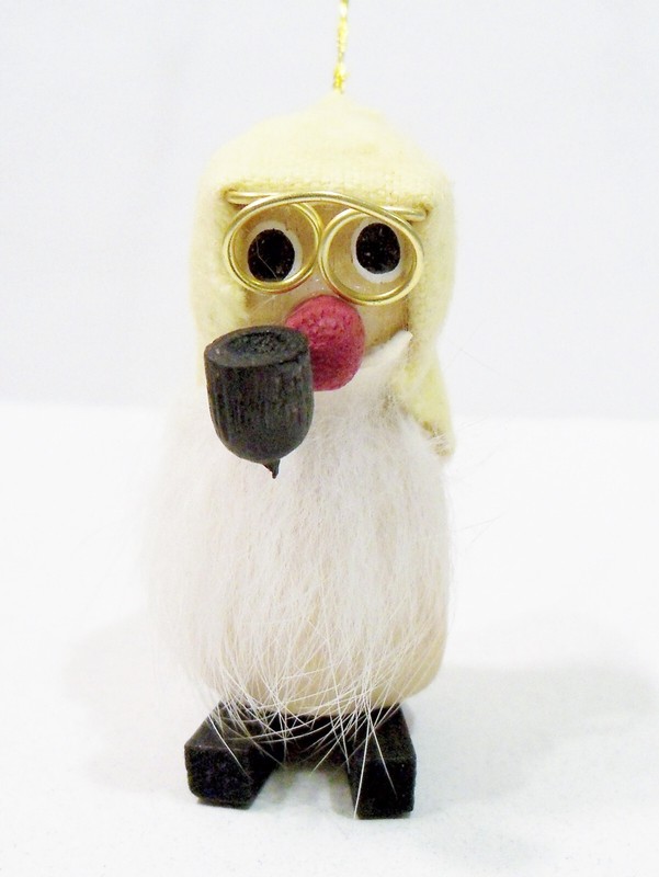 Elf Gnome Pipe Smoking Glasses Midwest Taiwan Wooden Wood Folk Art Vntg Ornament