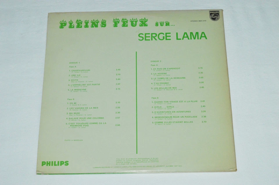 SERGE LAMA Pleins Feux Sur... 2-LP Philips Canada 6621.015 VG+/VG+/VG+ Pop Hits - Image 2 of 4