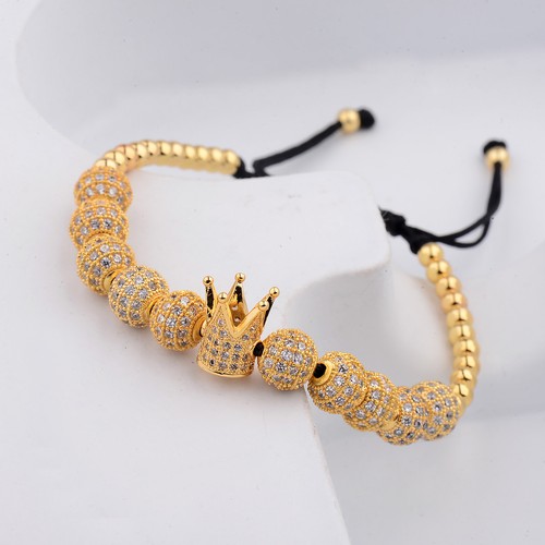 Luxury Men Women Micro Pave CZ Crown Copper Bead Braided Macrame Bracelets Gifts - Picture 34 of 51