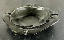 VTG Collectible Original Art Deco Home Decor Glass Dark Green Ashtray