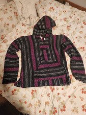 Baja Mexican Woven Poncho Pullover Baja Multi Color Hoodie Drug Rug Large