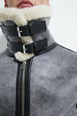 ZARA MEN GREY SHEARLING FUR CONTRAST 