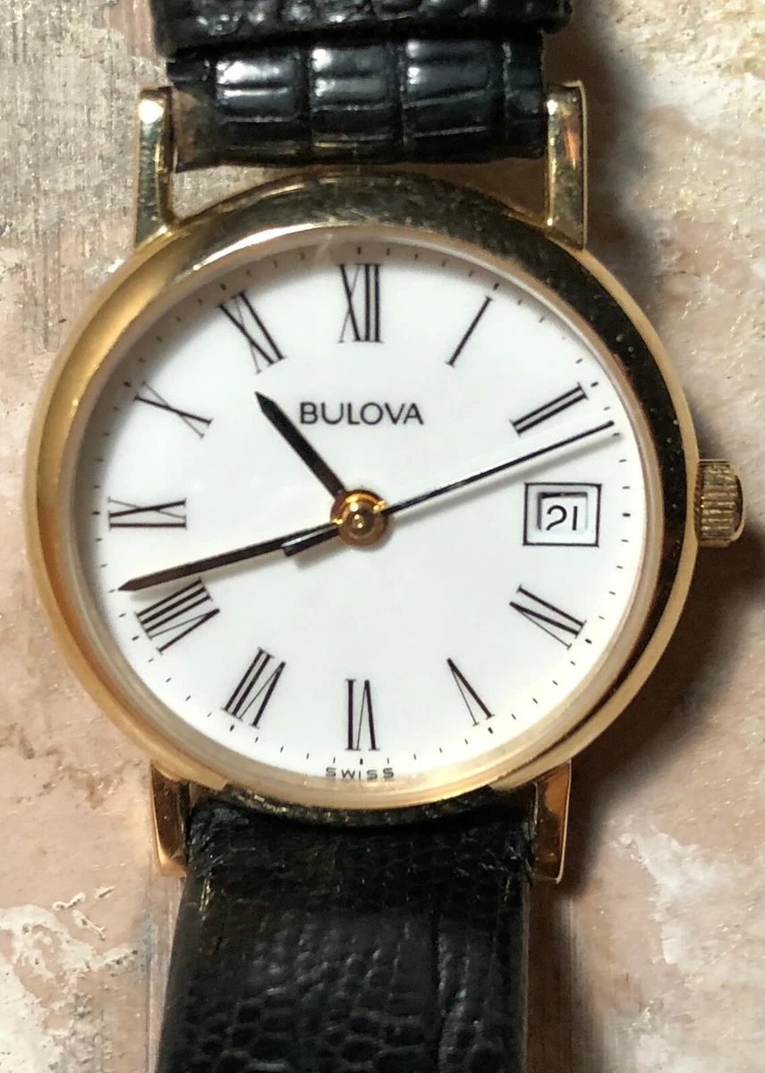 Bulova women's watch black hotsell and gold
