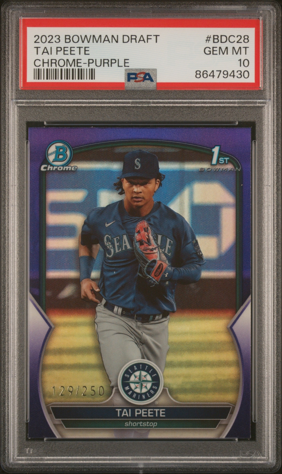 PSA 10 TAI PEETE 1st 2023 Bowman Chrome Draft PURPLE REFRACTOR/250 RC GEM MINT