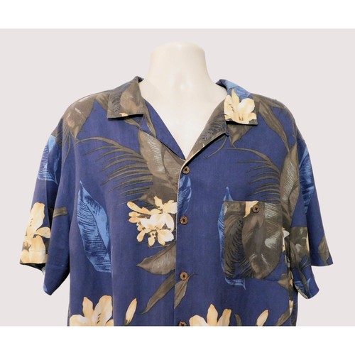 Camisa Floral Hawaiana Island Shores Para Hombre XXL Azul Verde Amarillo Manga Corta Seda - Imagen 3 de 8