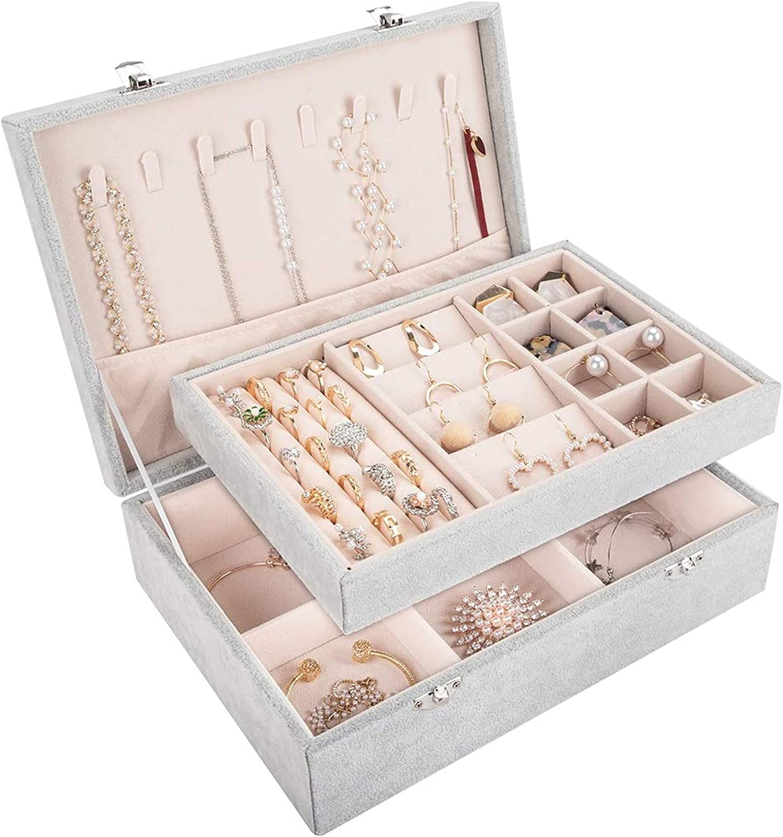 Mebbay Layer Velvet Jewelry Box Organizer for Women Girl