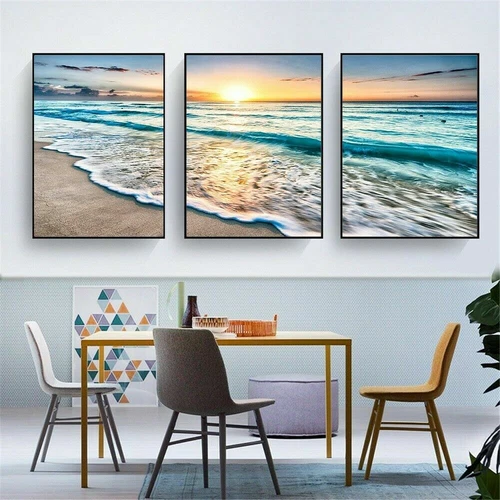 Arte de pared de lienzo de mar 3 piezas - cuadros del océano para decoración de hogar dormitorio sala- - Imagen 4 de 6