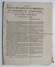 lettre du Préfet de la Haute-Saône sur la destruction des Loups 1817